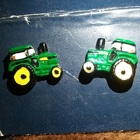 unbranded Jewelry - Vintage "John Deere" Green Tractor Shaped Stud Pierced Earrings 2 Pair Set